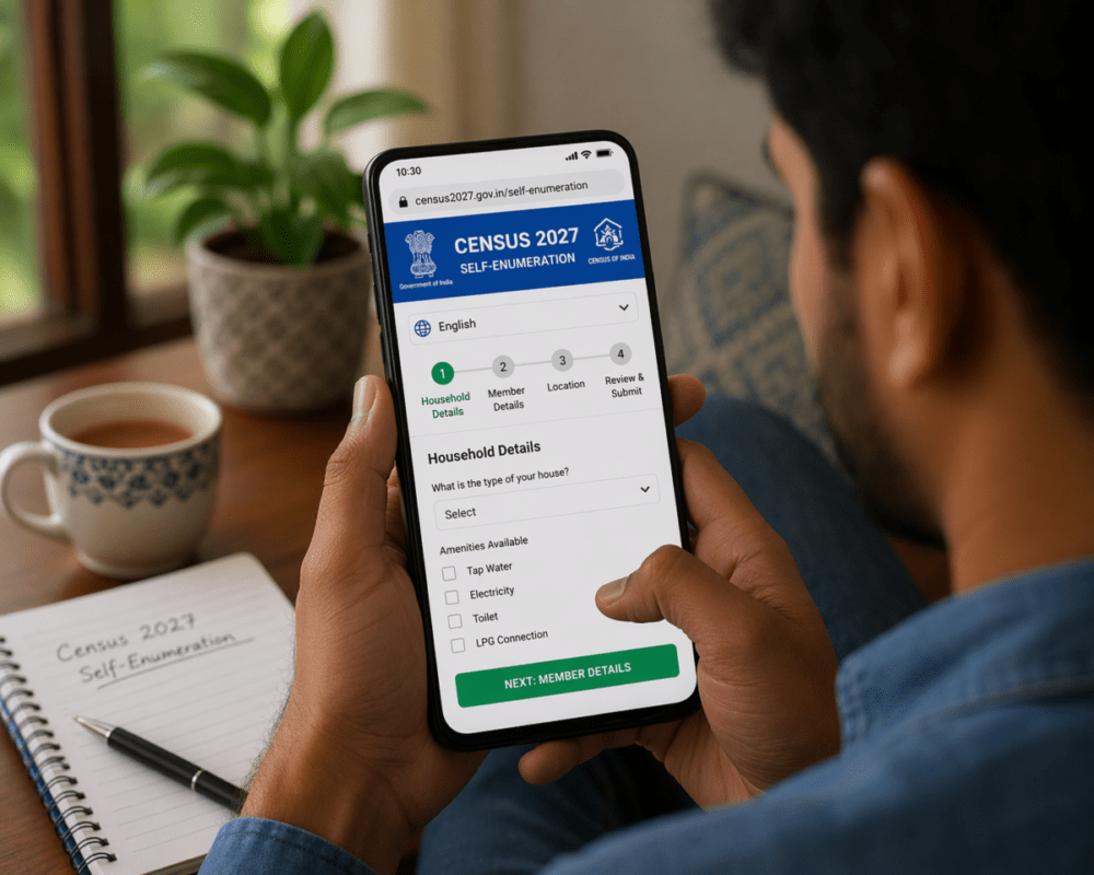 Citizen completing digital self-enumeration for Census 2027 on a mobile device”