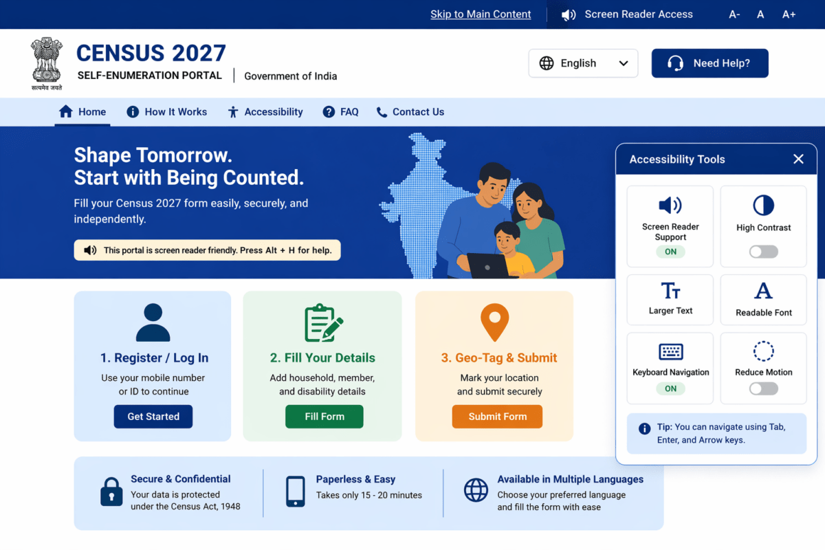 Accessible census portal with screen reader support and simple navigation”